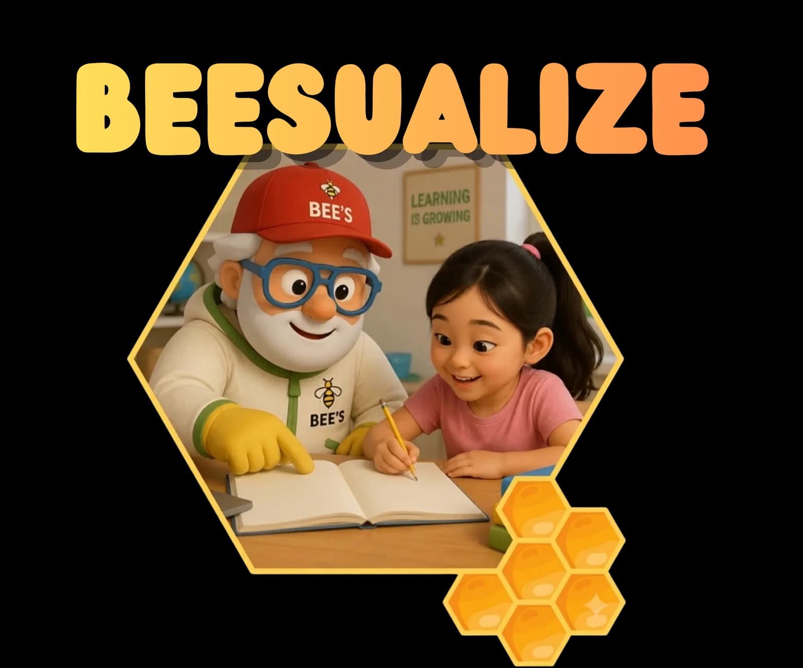 Joe, el apicultor de Bee Sualize, enseñando inglés a una niña